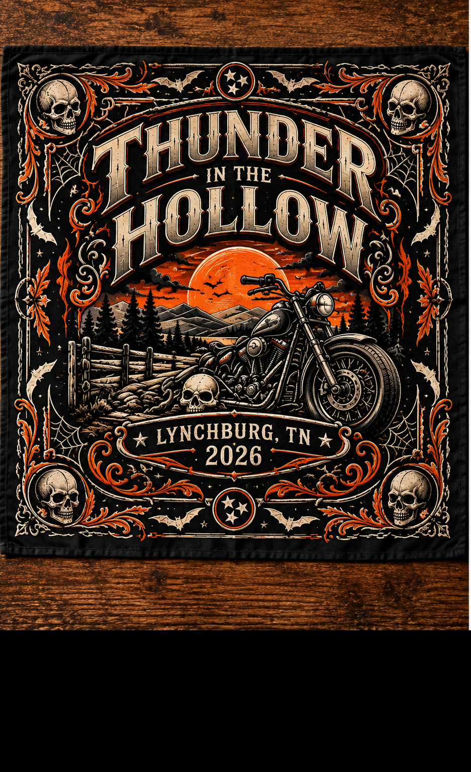 Thunder in the Hollow 2026 Official Rally Bandana 🏍️🎃⚡